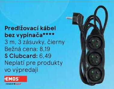 Predlžovací kábel bez vypínača