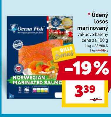 Údený Losos marinovaný vákuovo balený cena za 100 g 