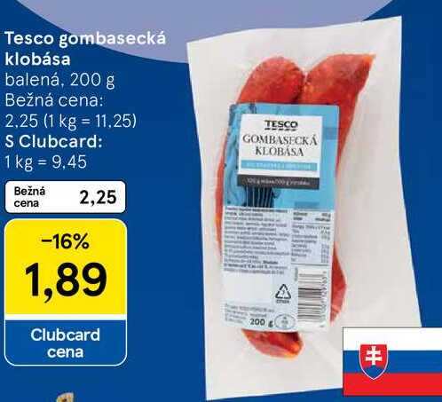 Tesco gombasecká klobása, 200 g 