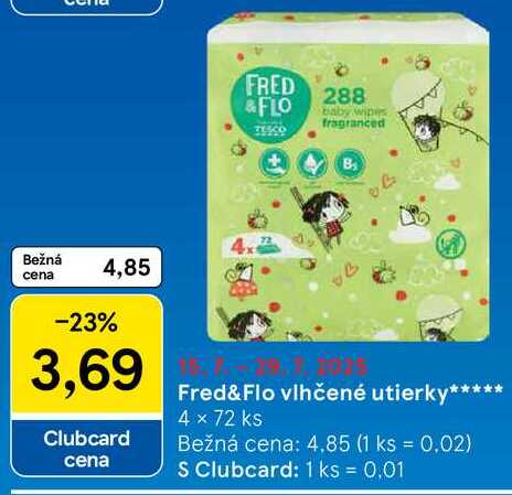 Fred&Flo vlhčené utierky, 4x 72 ks 