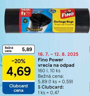 Fino Power vrecia na odpad 160 l, 10 ks