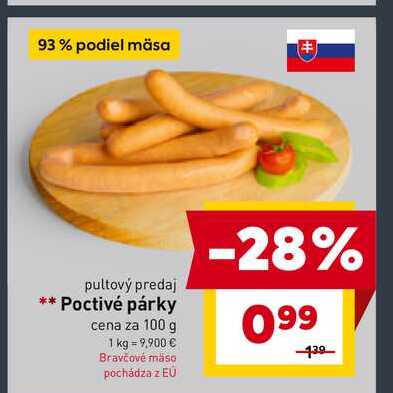 Poctivé párky cena za 100 g 