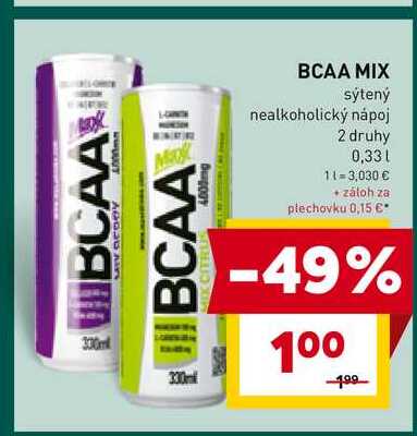 BCAA MIX sýtený nealkoholický nápoj 2 druhy 0,33l