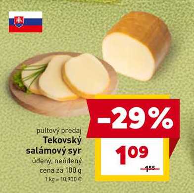 Tekovský salámový syr údený, neúdený cena za 100 g 