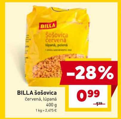 BILLA šošovica červená, lúpaná 400 g