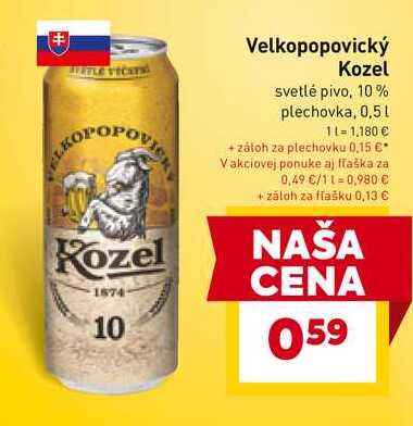 Velkopopovický Kozel svetlé pivo, 10% plechovka, 0,5l