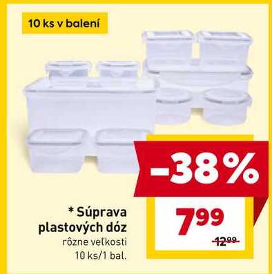 Súprava plastových dóz rôzne veľkosti 10 ks/1 bal. 