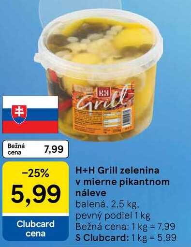 H+H Grill zelenina v mierne pikantnom náleve, 2,5 kg