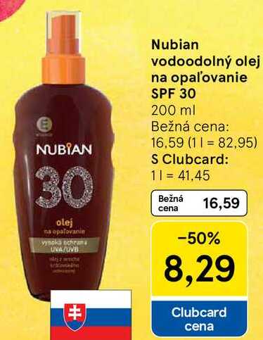 Nubian vodoodolný olej na opaľovanie SPF 30, 200 ml