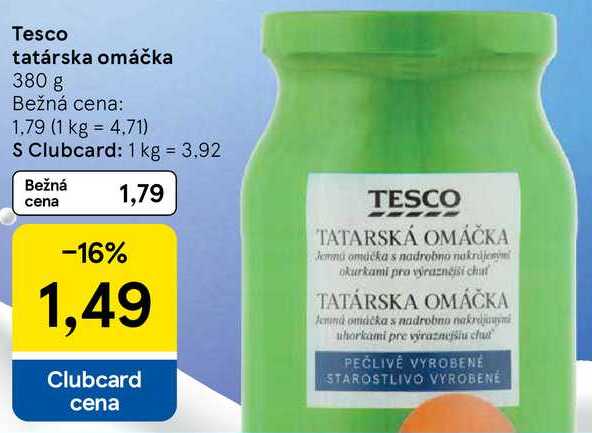 Tesco tatárska omáčka, 380 g
