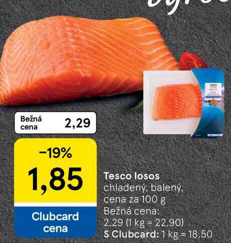 Tesco losos, cena za 100 g 