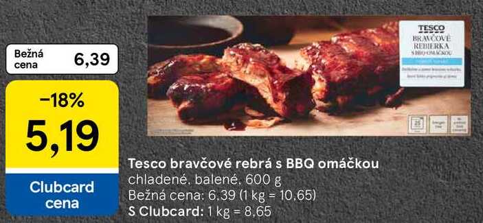 Tesco bravčové rebrá s BBQ omáčkou, 600 g