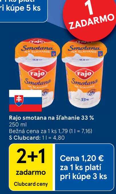 Rajo smotana na šľahanie 33%, 250 ml 