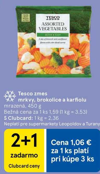 Tesco zmes mrkvy, brokolice a karfiolu, 450 g 
