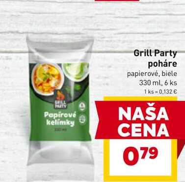 Grill Party poháre papierové, biele 330 ml, 6 ks