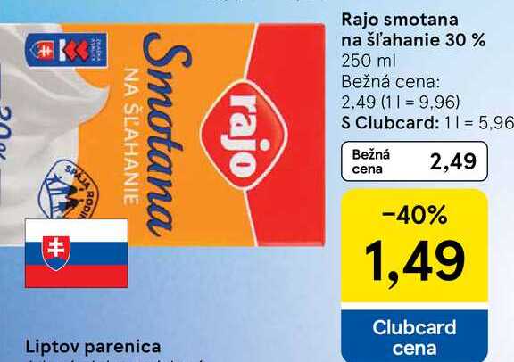 Rajo smotana na šľahanie 30 %, 250 ml 