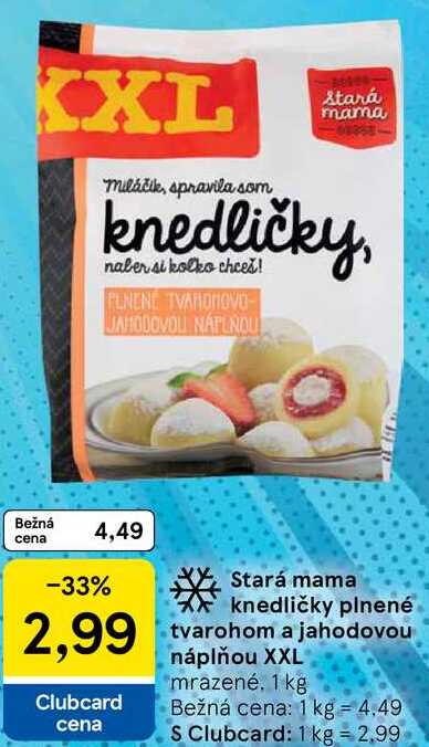 Stará mama knedličky plnené tvarohom a jahodovou náplňou XXL, 1 kg 