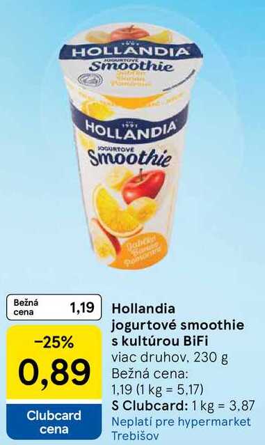 Hollandia jogurtové smoothie s kultúrou BiFi, 230 g 
