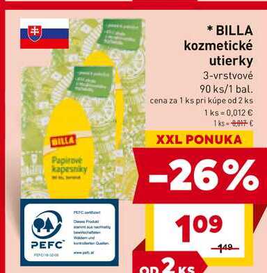 BILLA kozmetické utierky 3-vrstvové 90 ks/1 bal. 