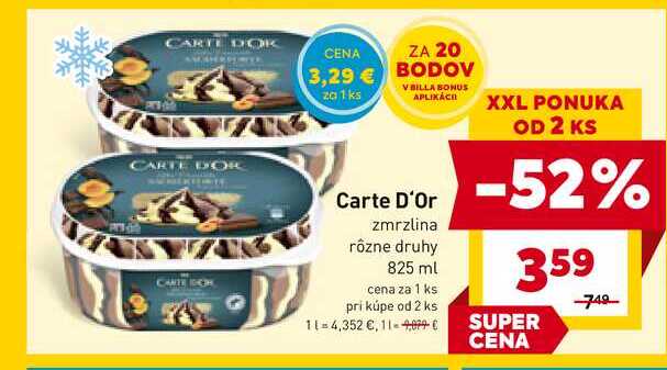 Carte D'Or zmrzlina rôzne druhy 825 ml 