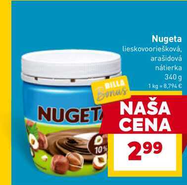 Nugeta lieskovooriešková, arašidová nátierka 340g 