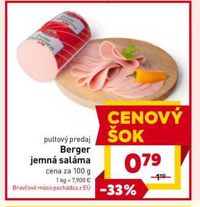 Berger jemná saláma cena za 100 g 