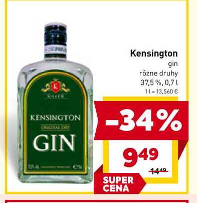 Kensington gin rôzne druhy 37,5%, 0,7l