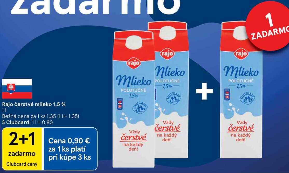 Rajo čerstvé mlieko 1,5 %, 1 l