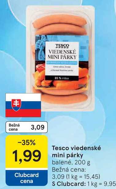 Tesco viedenské mini párky, 200 g