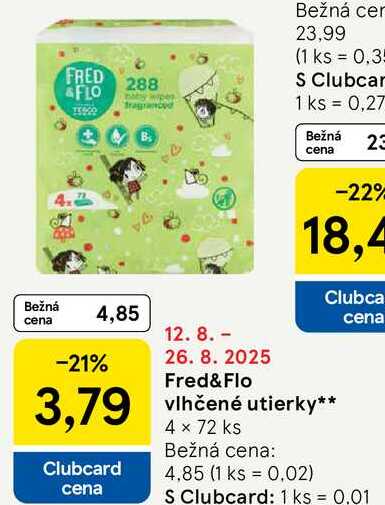 Fred&Flo vlhčené utierky, 4x 72 ks