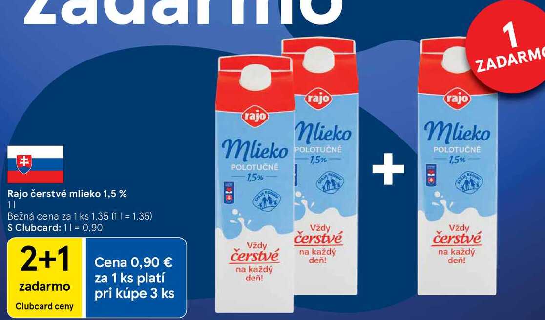 Rajo čerstvé mlieko 1,5 %, 1 l
