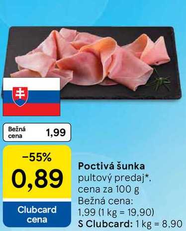 Poctivá šunka, cena za 100 g 