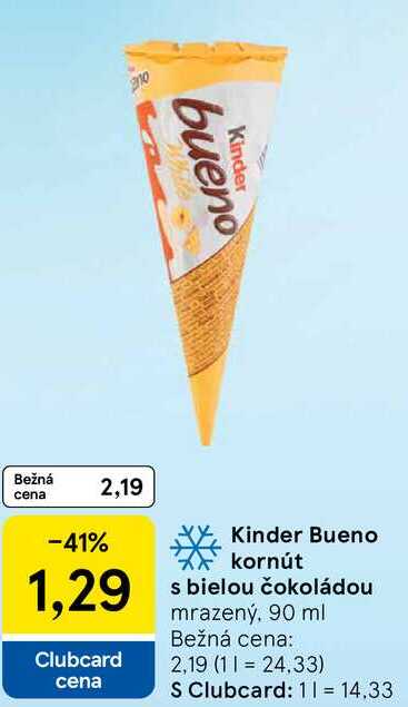 Kinder Bueno kornút s bielou čokoládou, 90 ml 