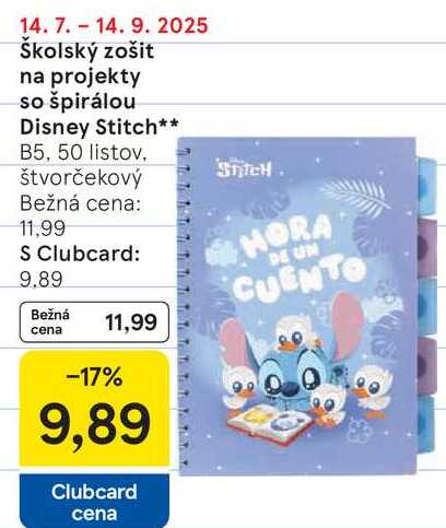 Školský zošit na projekty so špirálou Disney Stitch