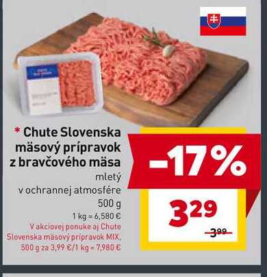 Chute Slovenska mäsový prípravok z bravčového mäsa mletý v ochrannej atmosfére 500 g 
