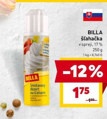 BILLA šľahačka v spreji, 17% 250 g
