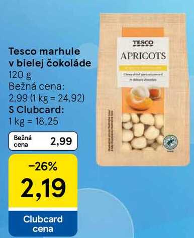 Tesco marhule v bielej čokoláde, 120 g