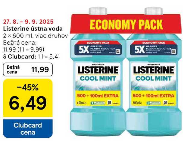 Listerine ústna voda, 2x 600 ml