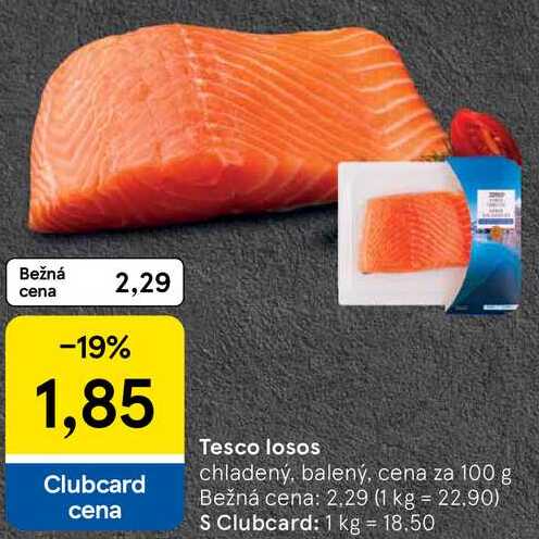 Tesco losos, cena za 100 g 