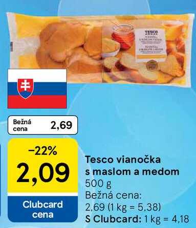 Tesco vianočka s maslom a medom, 500 g 