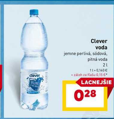 Clever voda jemne perlivá, sódová, pitná voda 2L