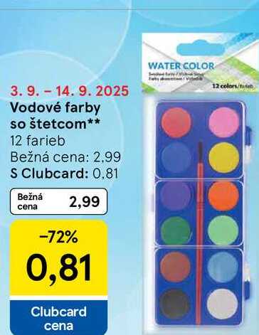 Vodové farby so štetcom 12 farieb 