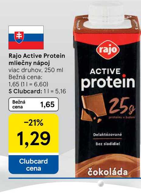 Rajo Active Protein mliečny nápoj viac druhov, 250 ml