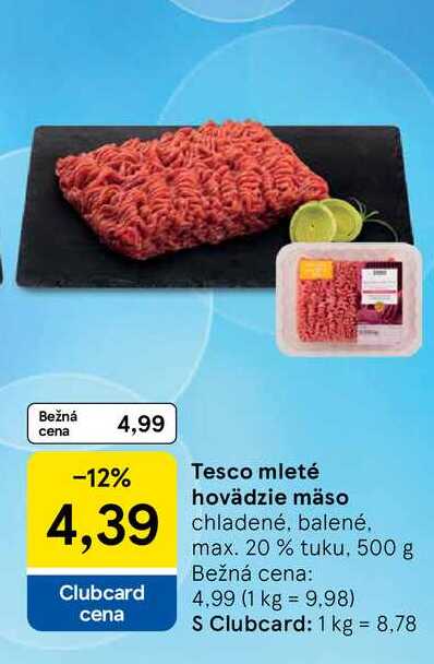 Tesco mleté hovädzie mäso chladené, balené. max. 20 % tuku, 500 g 