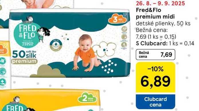 Fred& Flo premium midi detské plienky, 50 ks