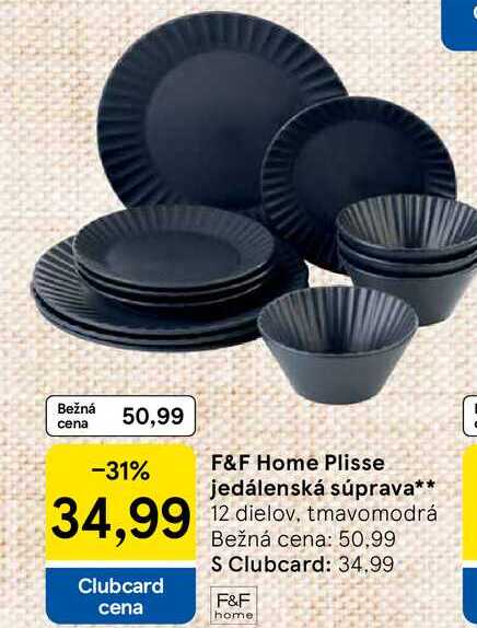 F&F Home Plisse jedálenská súprava 12 dielov, tmavomodrá 