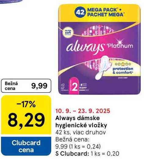 Always dámske hygienické vložky, 42 ks