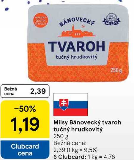Milsy Bánovecký tvaroh tučný hrudkovitý, 250 g