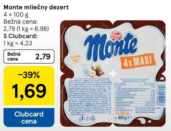 Monte mliečny dezert, 4x 100 g