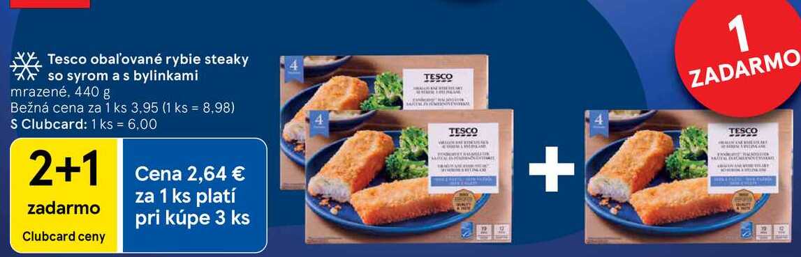 Tesco obaľované rybie steaky so syrom a s bylinkami, 440 g